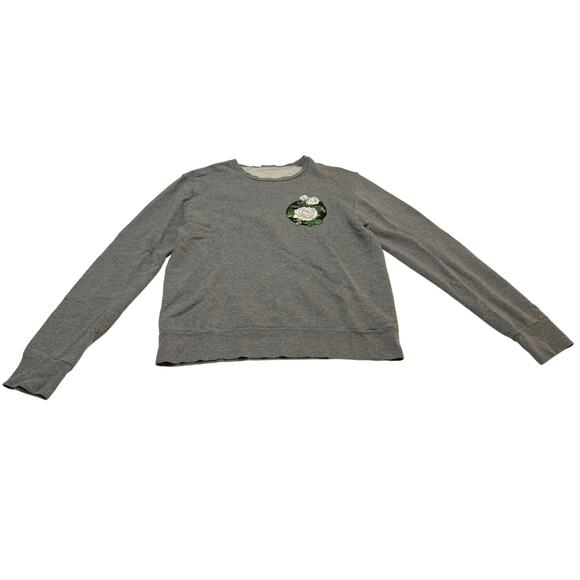 7-73 DIOR Men's Sweater Rose Embroidery 100% Cotton Gray Medium